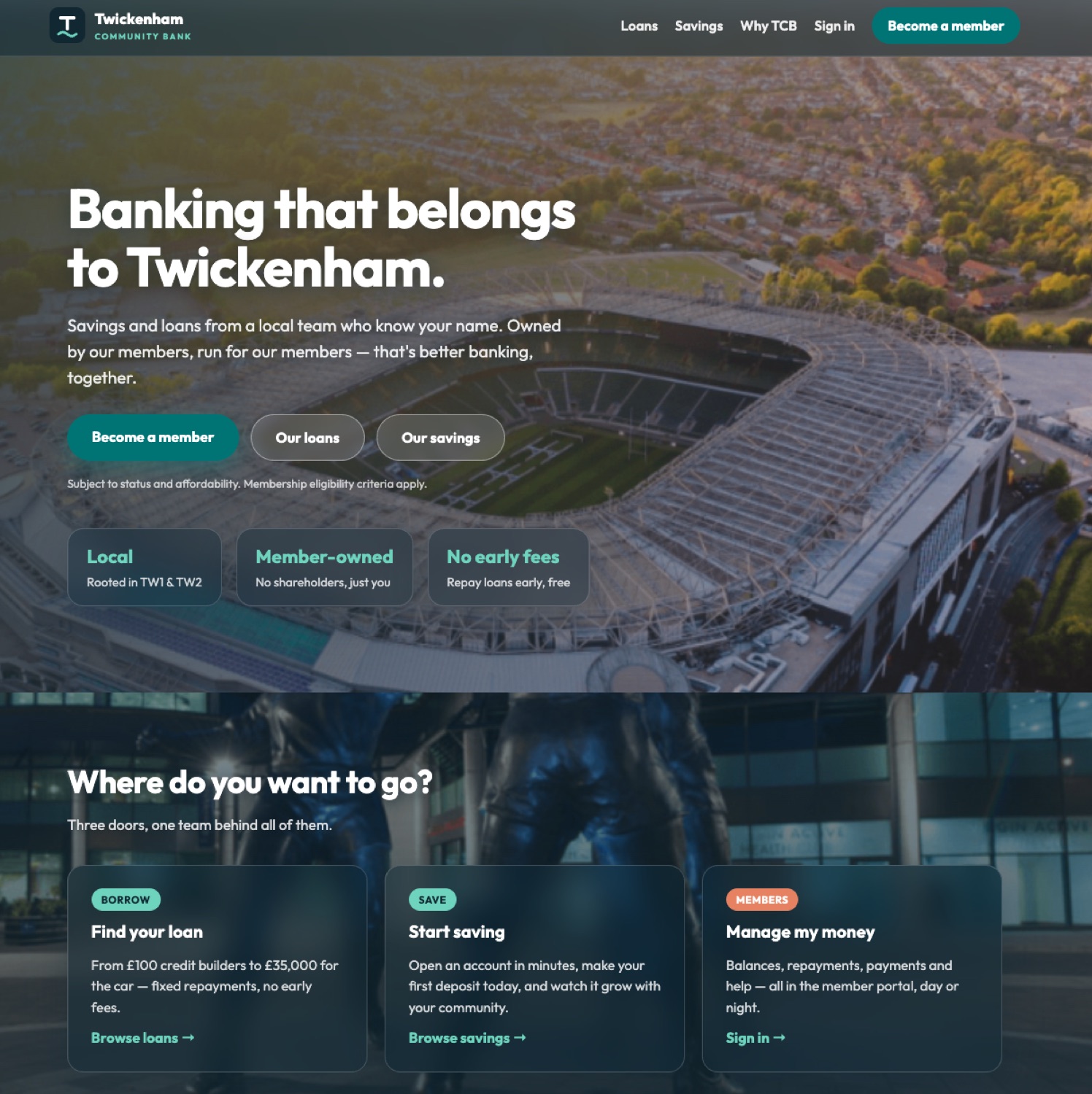 Twickenham Community Bank demo website, running on N2 Platform